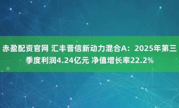 赤盈配资官网 汇丰晋信新动力混合A：2025年第三季度利润4.24亿元 净值增长率22.2%